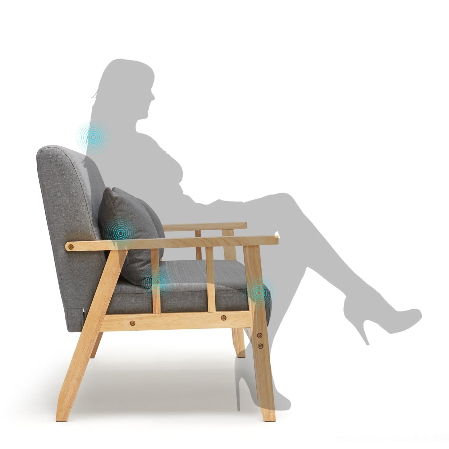 „Mondeer 2-Sitzer Sofa Dunkelgrau – Leinen, Massivholzrahmen, mit Kissen“