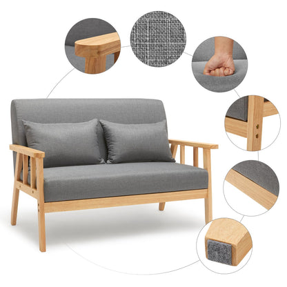 „Mondeer 2-Sitzer Sofa Dunkelgrau – Leinen, Massivholzrahmen, mit Kissen“