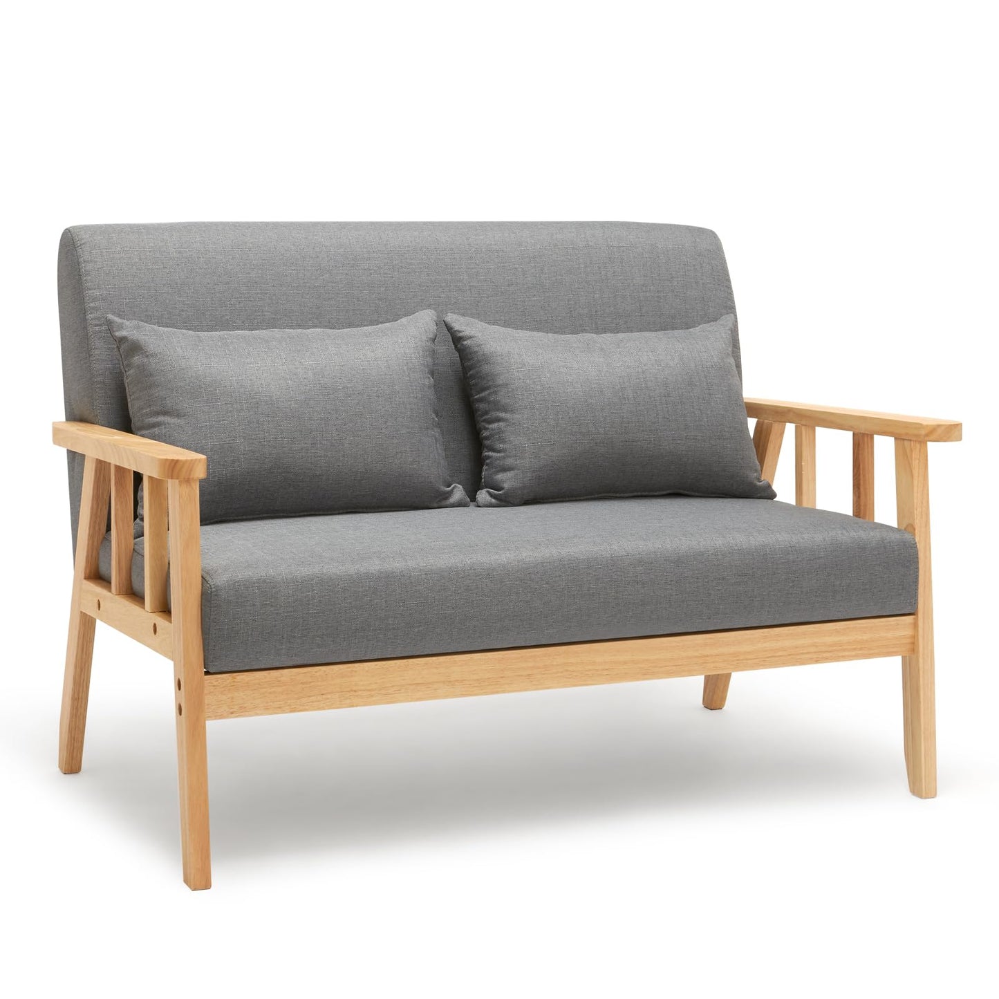 „Mondeer 2-Sitzer Sofa Dunkelgrau – Leinen, Massivholzrahmen, mit Kissen“