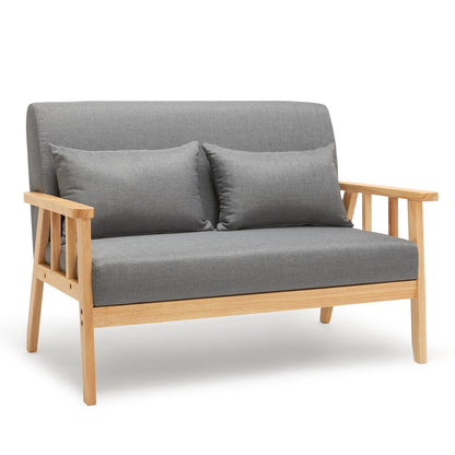 „Mondeer 2-Sitzer Sofa Dunkelgrau – Leinen, Massivholzrahmen, mit Kissen“