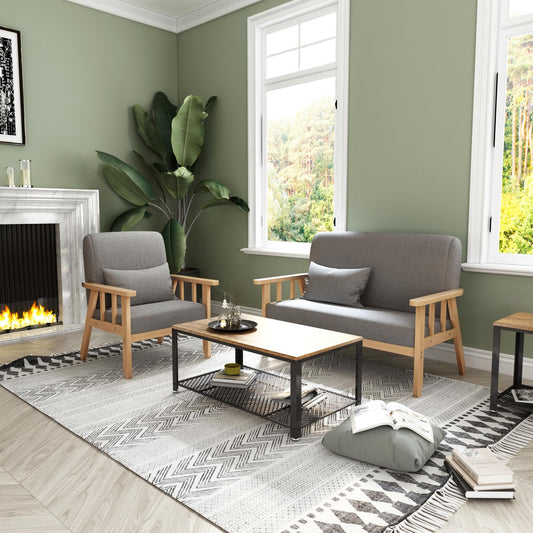„Mondeer 2-Sitzer Sofa Dunkelgrau – Leinen, Massivholzrahmen, mit Kissen“