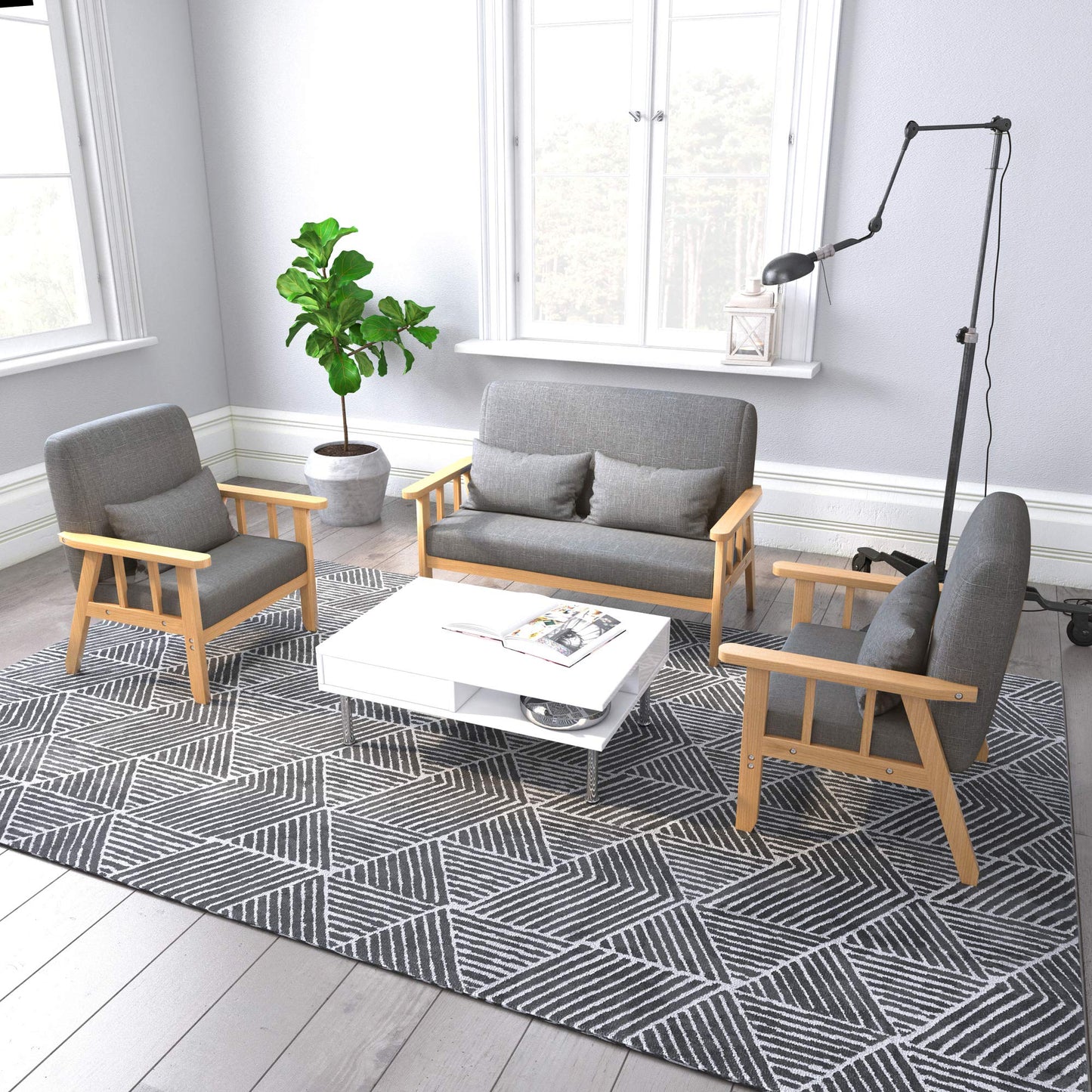 „Mondeer 2-Sitzer Sofa Dunkelgrau – Leinen, Massivholzrahmen, mit Kissen“